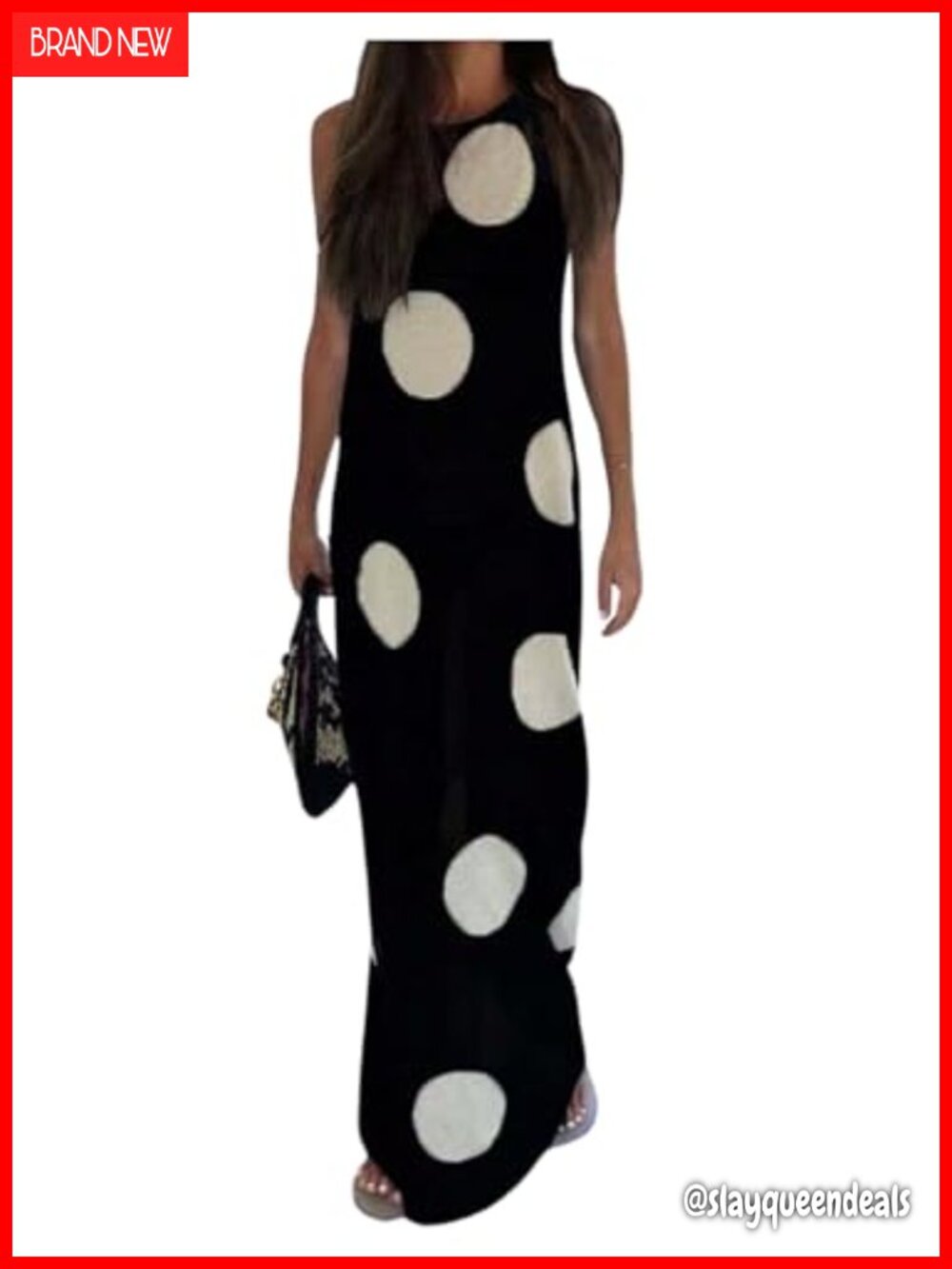Sleeveless Crew Neck Polka Dot Sweater Maxi Dress for Women